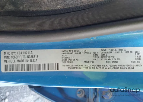 2020 Ram 1500 Laramie 4X4 5'7 Box from USA, damaged, VIN 1C6SRFJT3LN386812